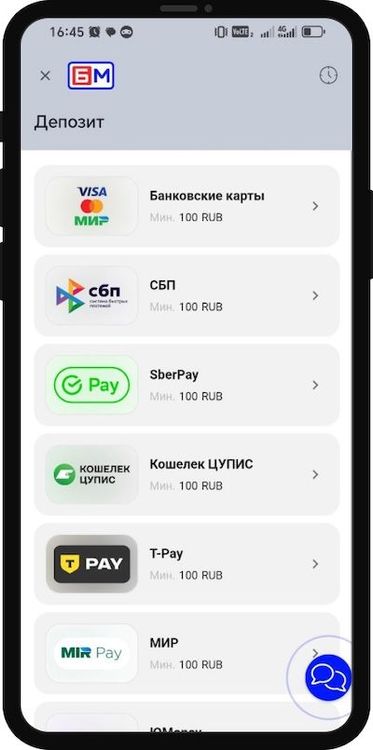 Методы пополнения счета в приложении Bet-M